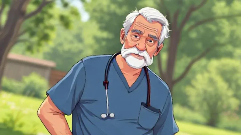 Médico anciano examina al aire libre