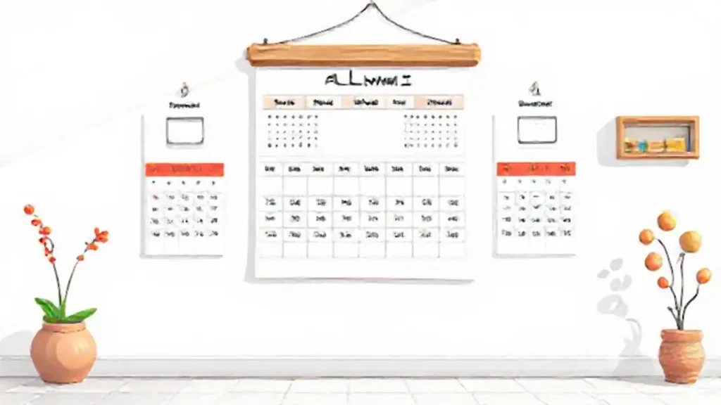 Calendario familiar en pared blanca