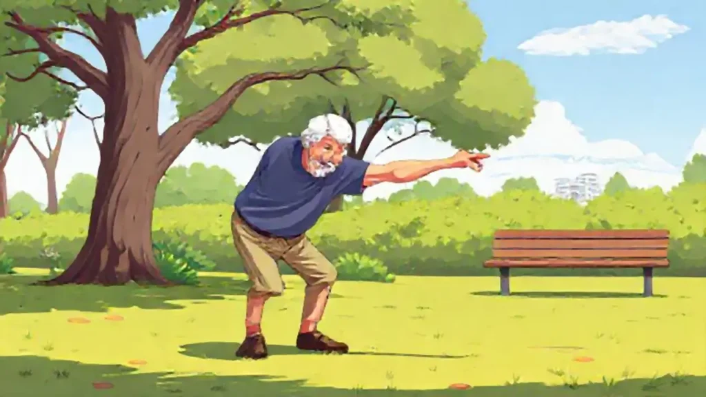 Un anciano se estira en el parque