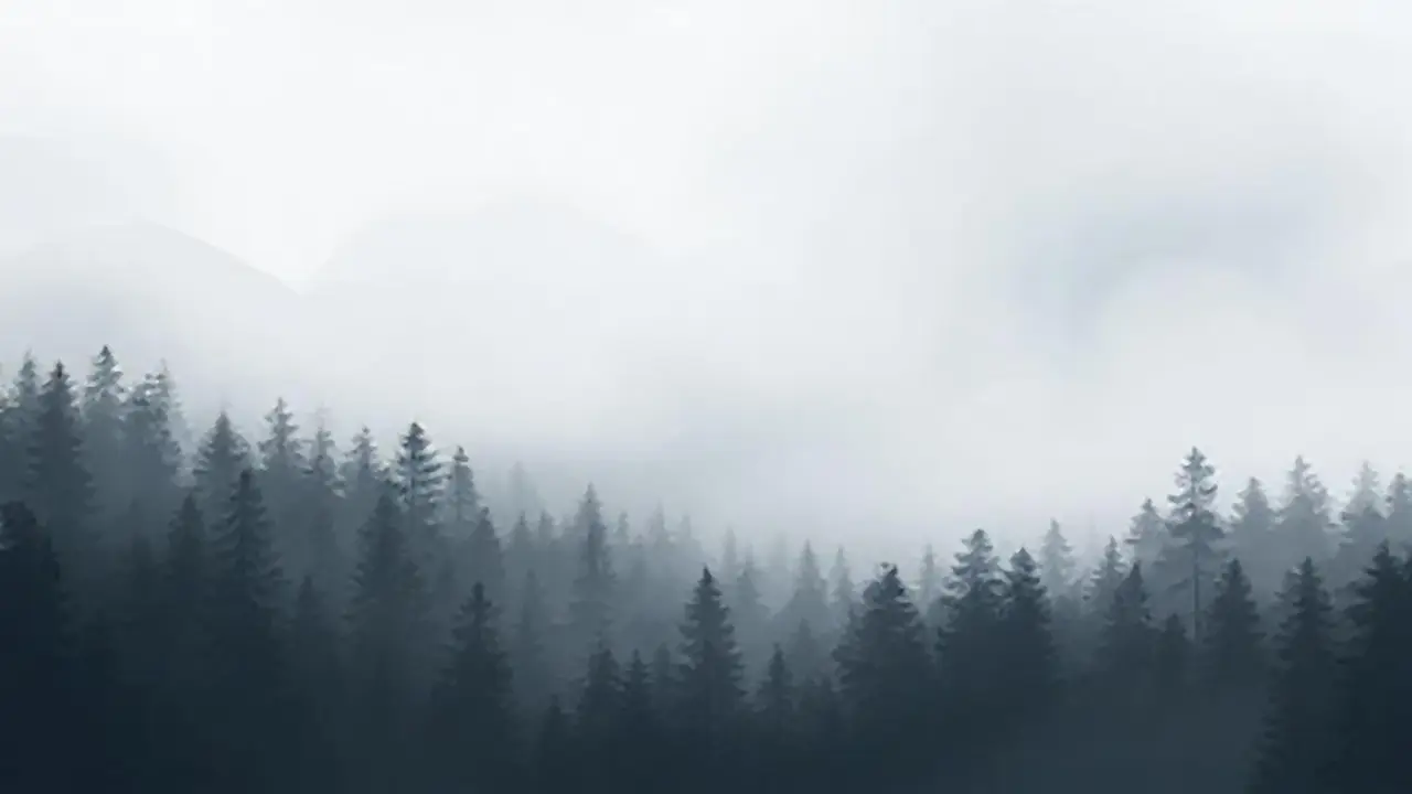 Niebla gris sobre el bosque oscuro