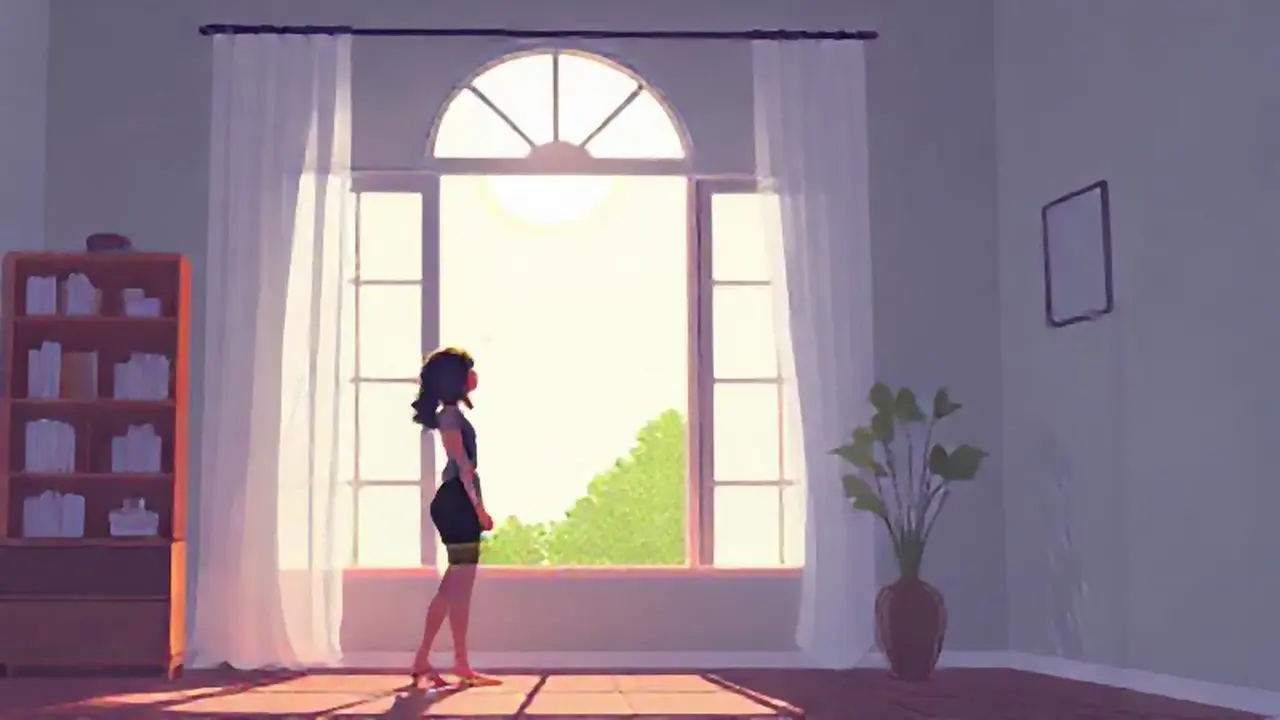 Mujer en un cuarto iluminado por el sol