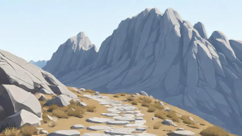Camino de piedra gris a la montaña