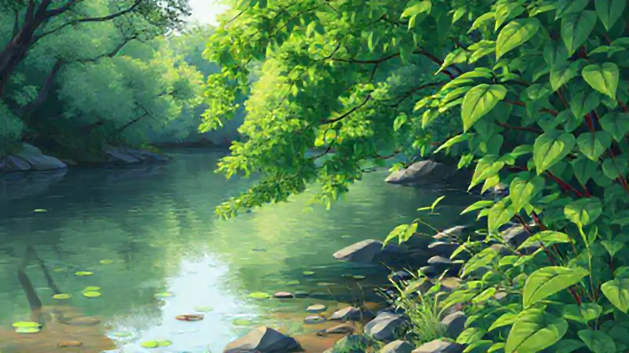 Plantas verdes junto al río