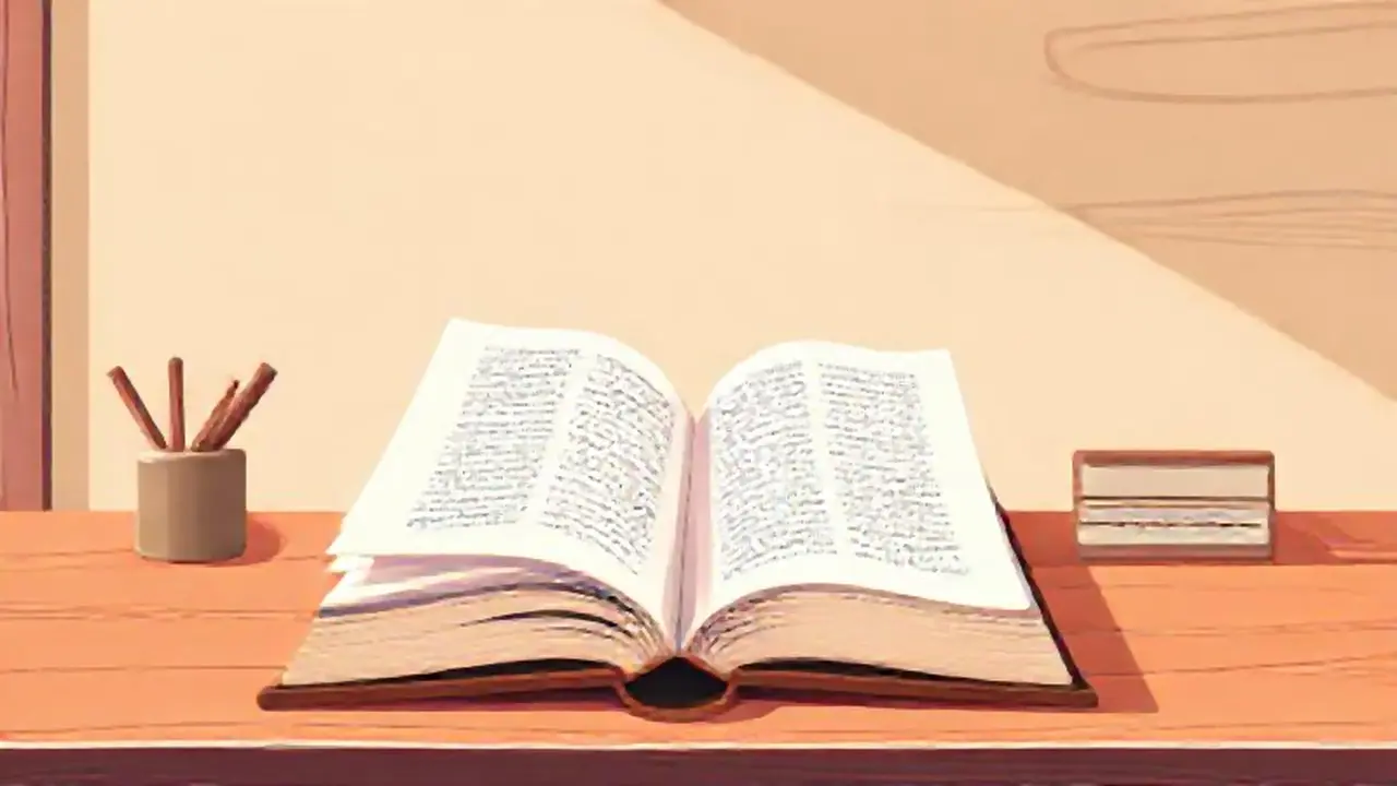 Libro abierto, escritorio de madera