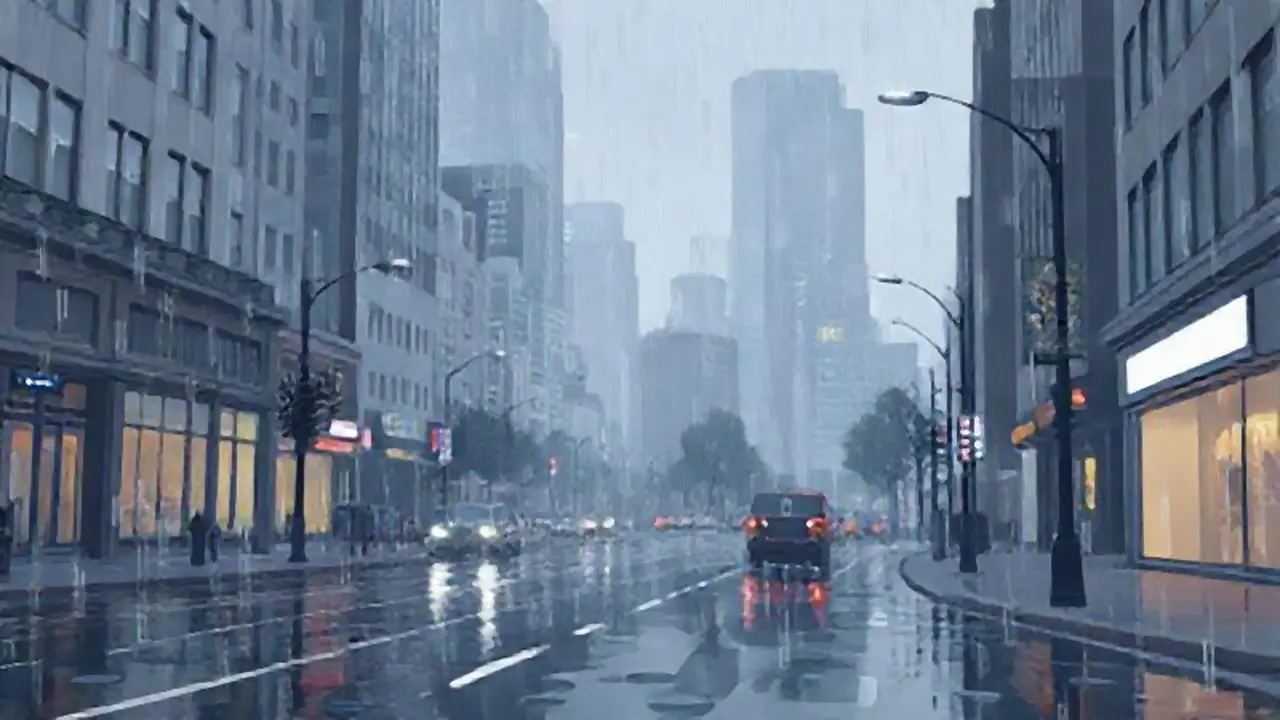 Lluvia gris sobre la calle