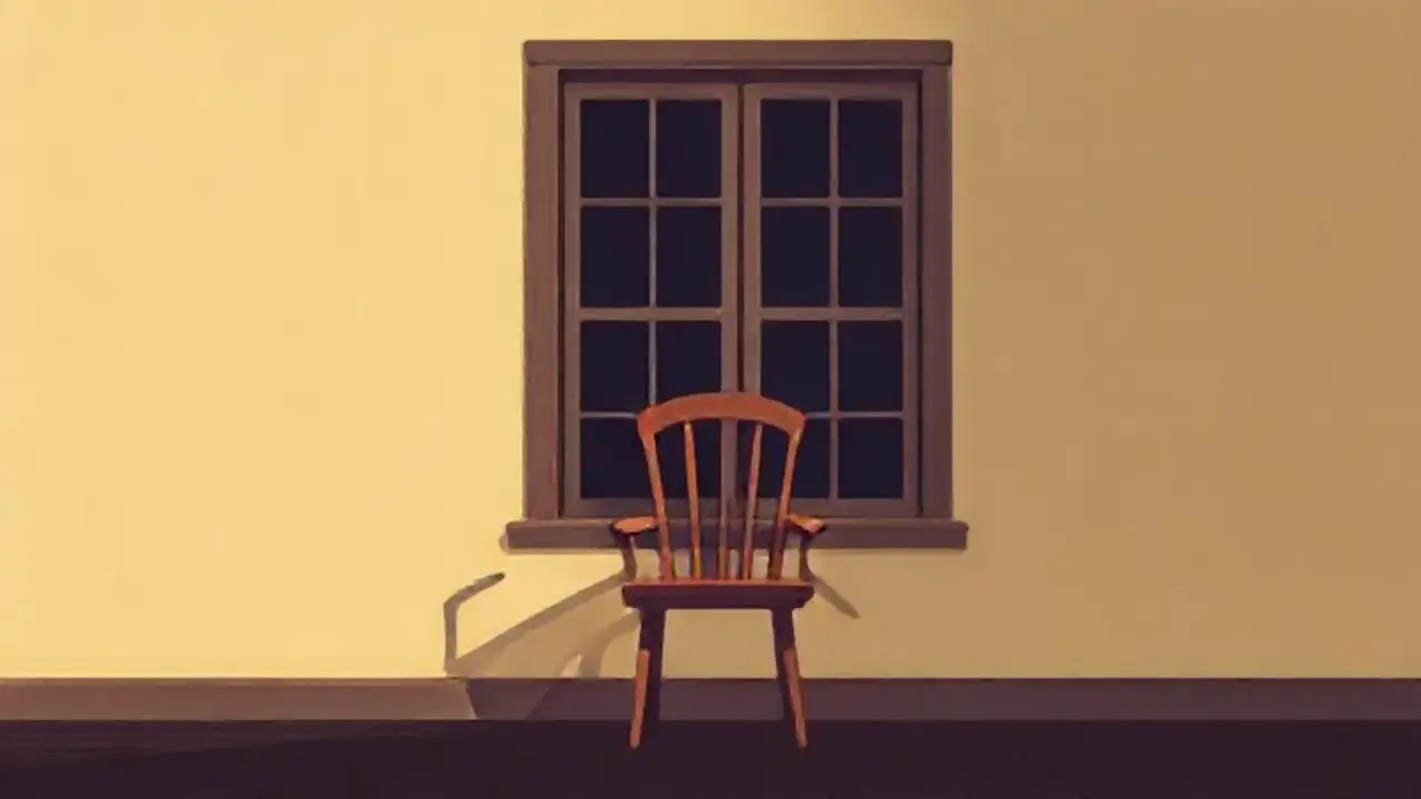 Silla vacía junto a la ventana oscura