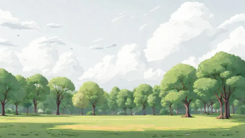 Nubes grises sobre un parque vacío