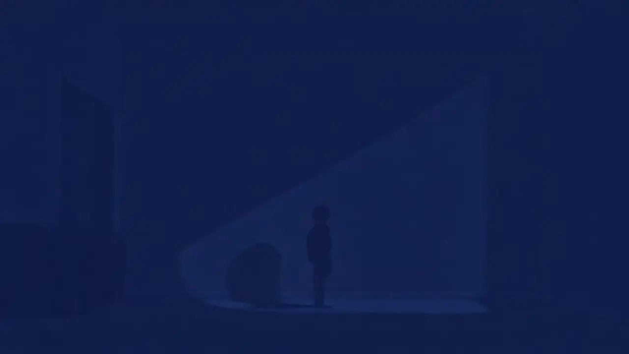 Figura oscura en habitación sombría