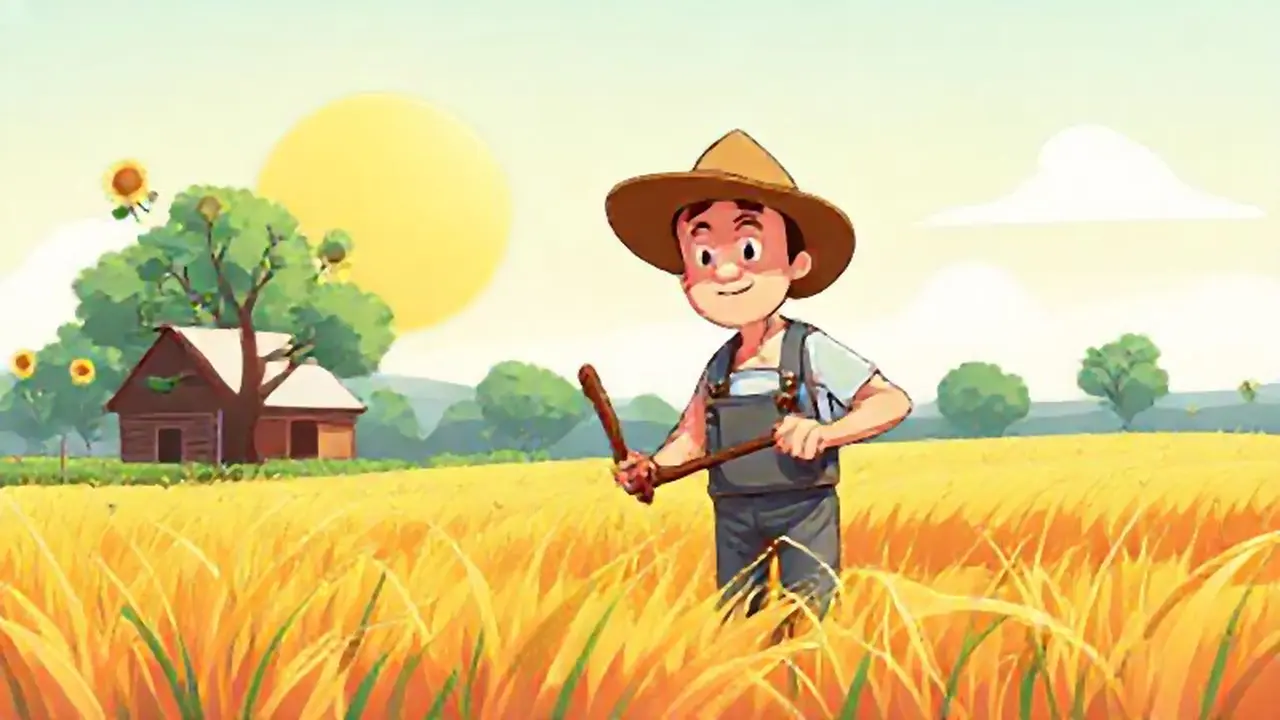 Granjero en campo soleado