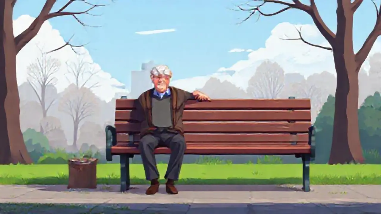 Un anciano se sienta en un banco del parque
