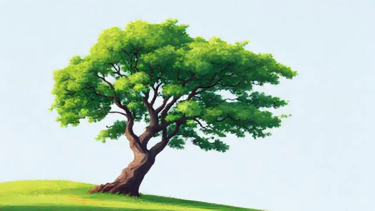 Árbol verde se dobla al viento