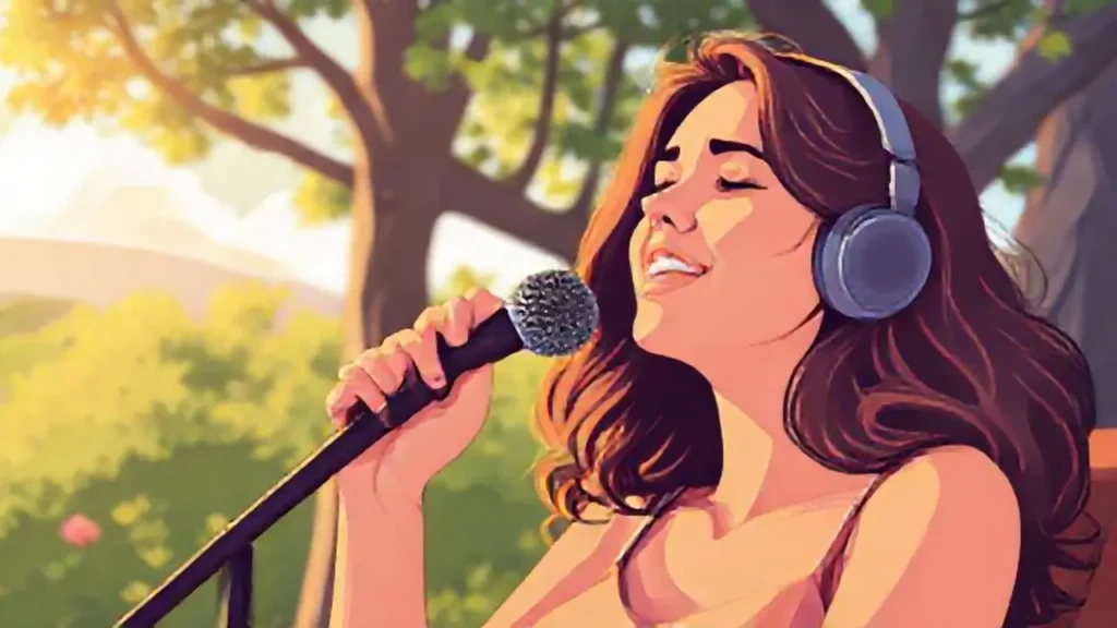 Mujer escucha música al aire libre
