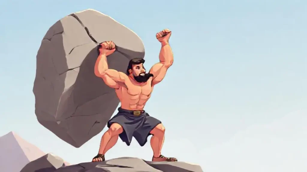 Hombre fuerte levanta piedra pesada