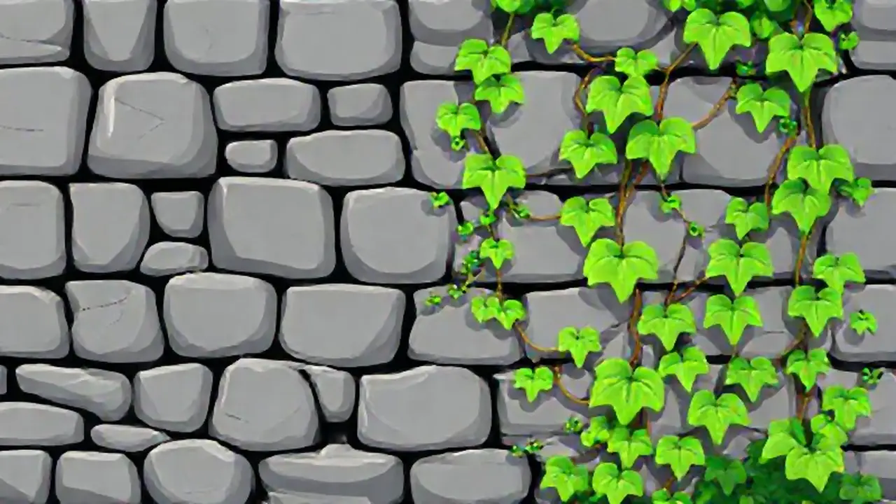 Muro gris con enredaderas verdes