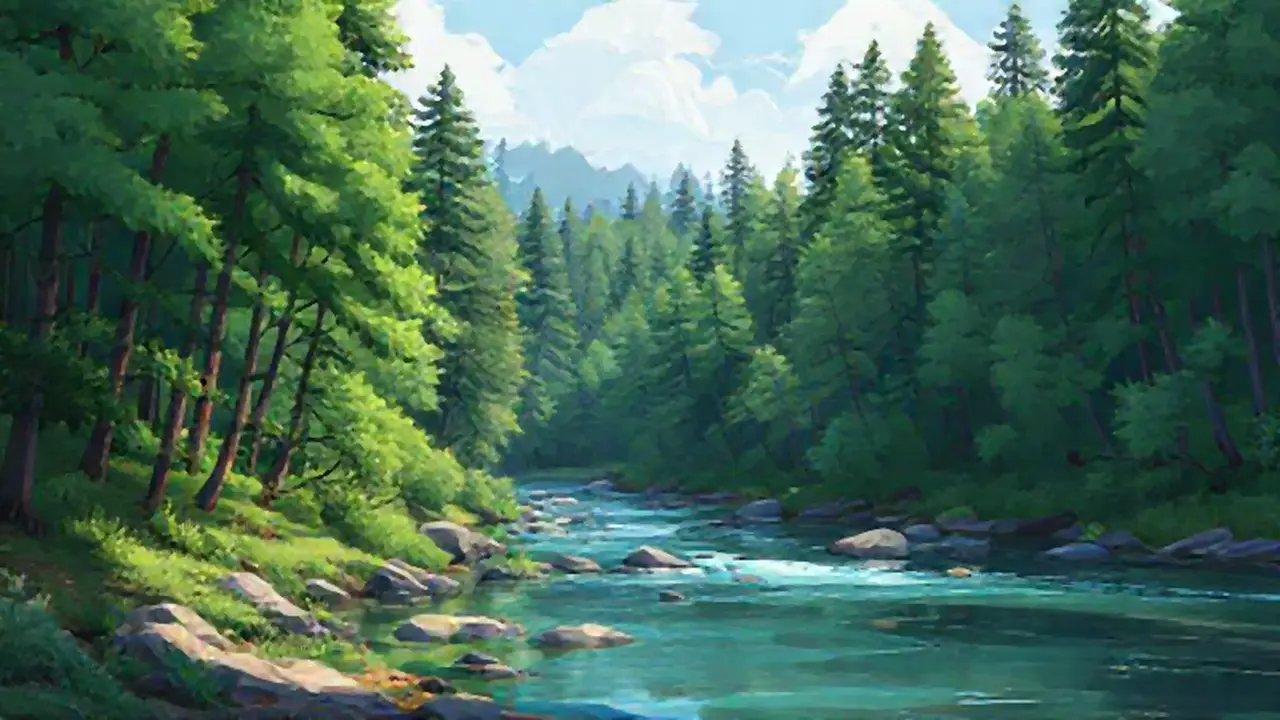 Bosque verde junto al río