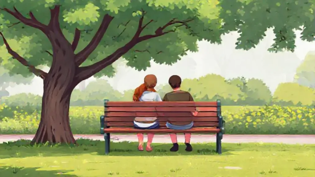 Pareja en banco del parque