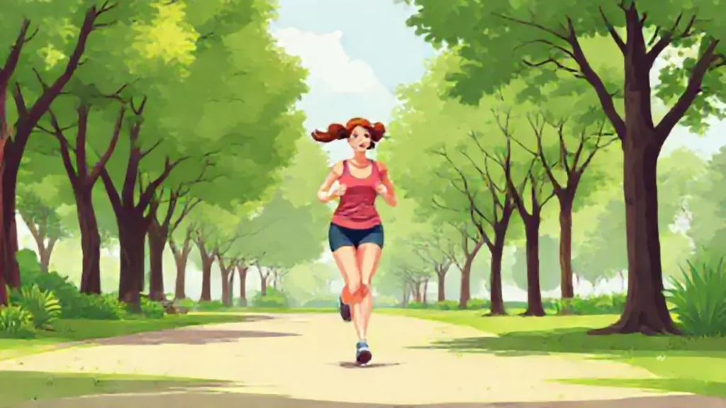 Mujer corre en el parque verde