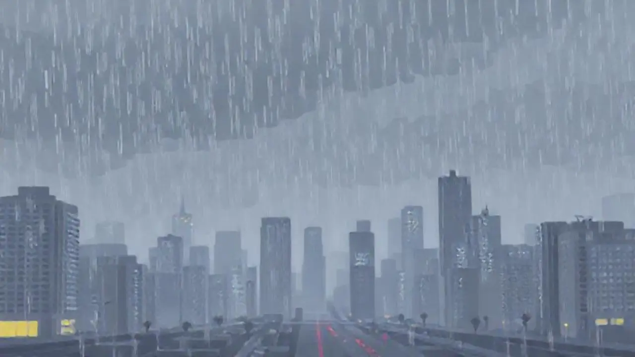 Lluvia gris sobre una ciudad vacía