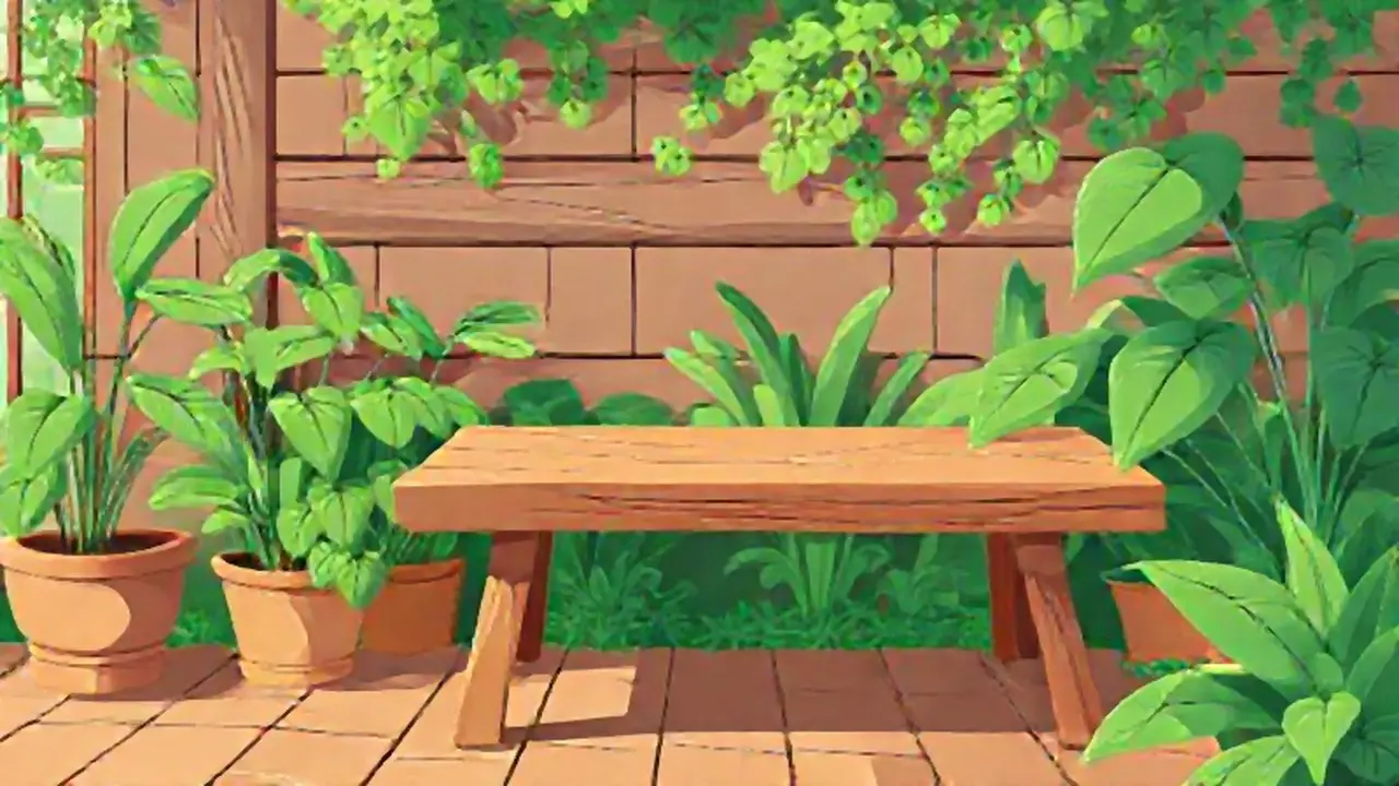 Plantas verdes junto a una mesa de madera