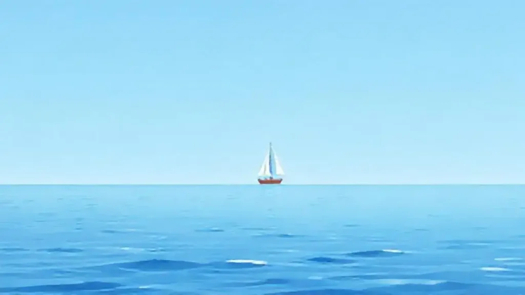 Barco solitario en el mar azul