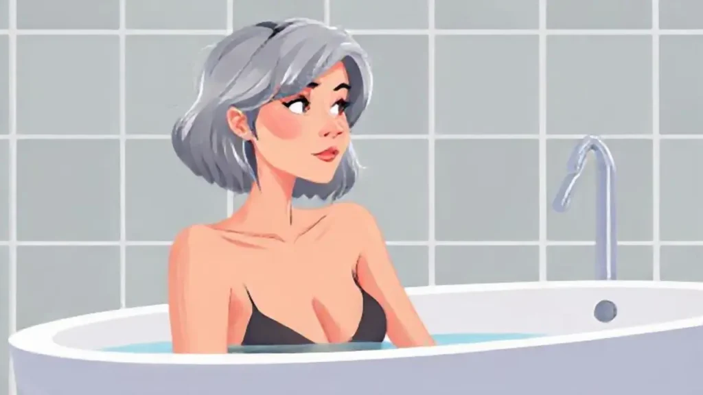 Mujer canosa junto a la bañera