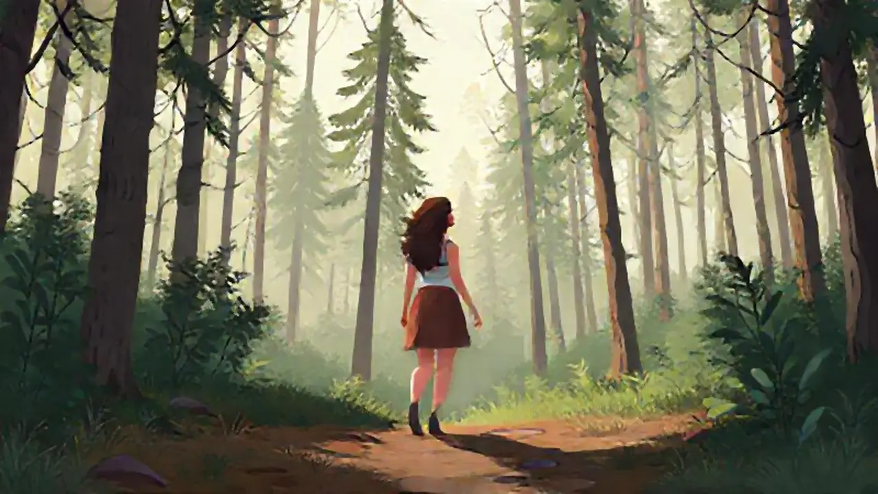 Mujer camina por el bosque