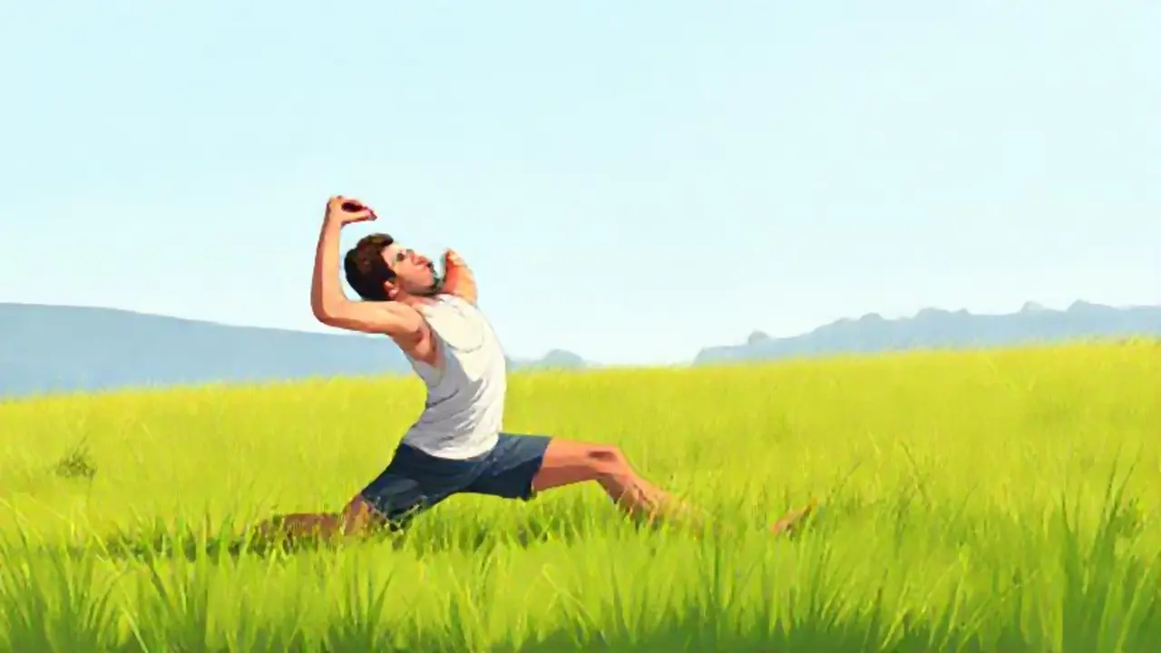 Hombre estirándose en el césped