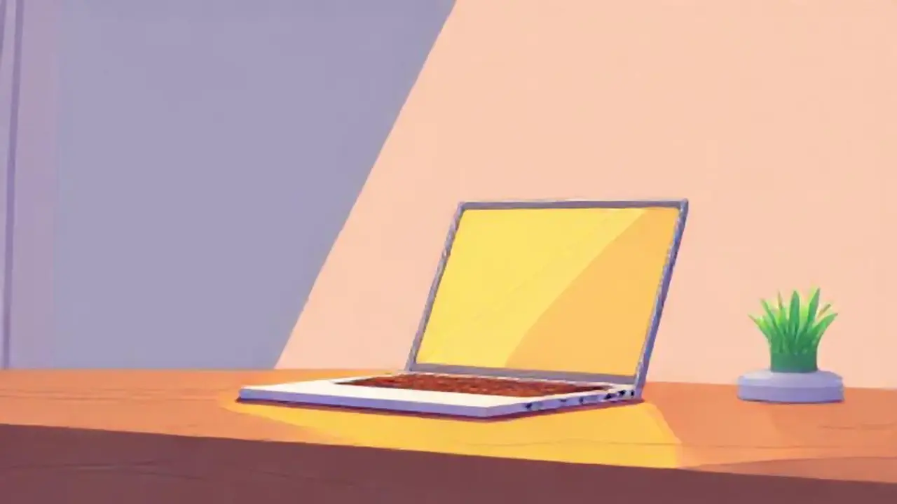 La laptop ilumina la mesa de madera