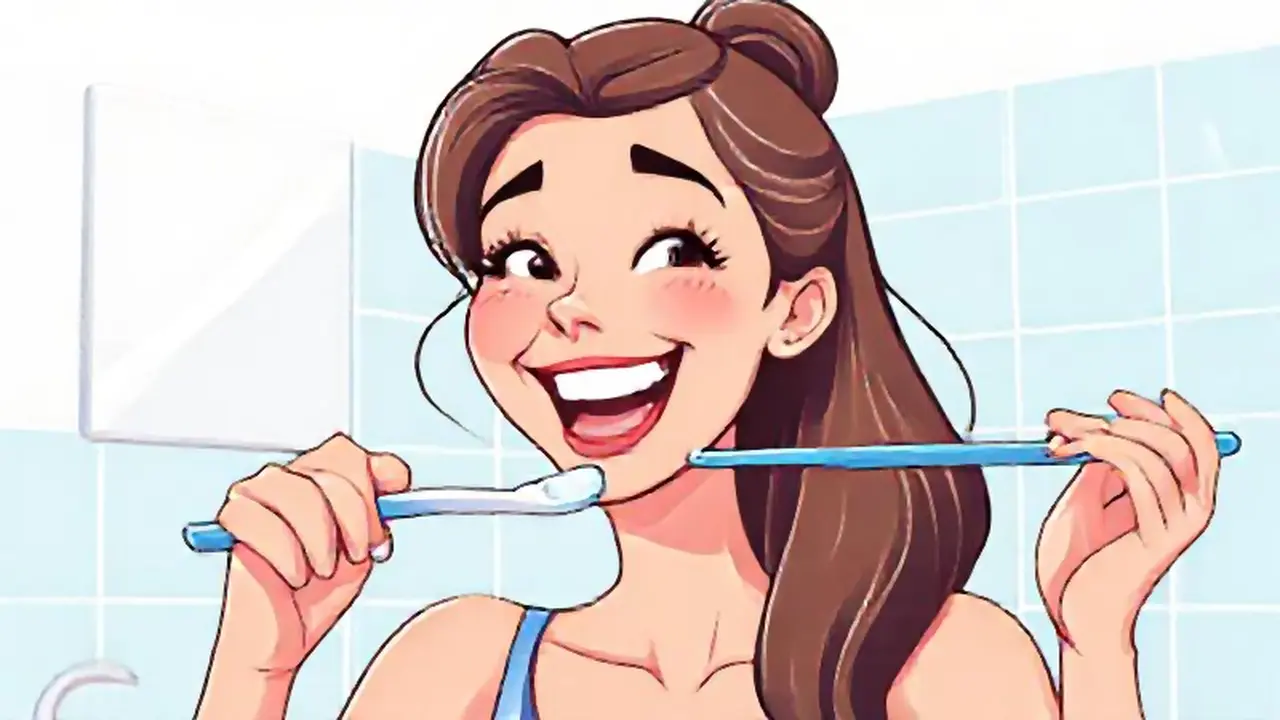 Mujer sonriente cepillando los dientes