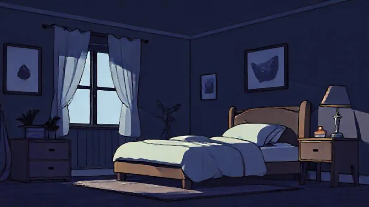 Habitación oscura con una cama individual