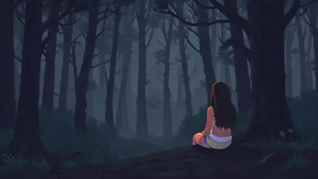 Mujer en un bosque oscuro
