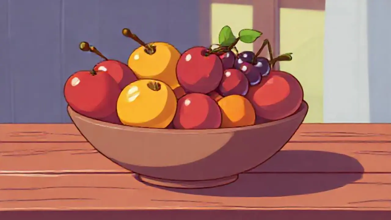 Fruta en mesa de madera