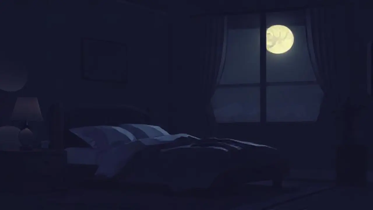 Habitación oscura, luz de luna suave