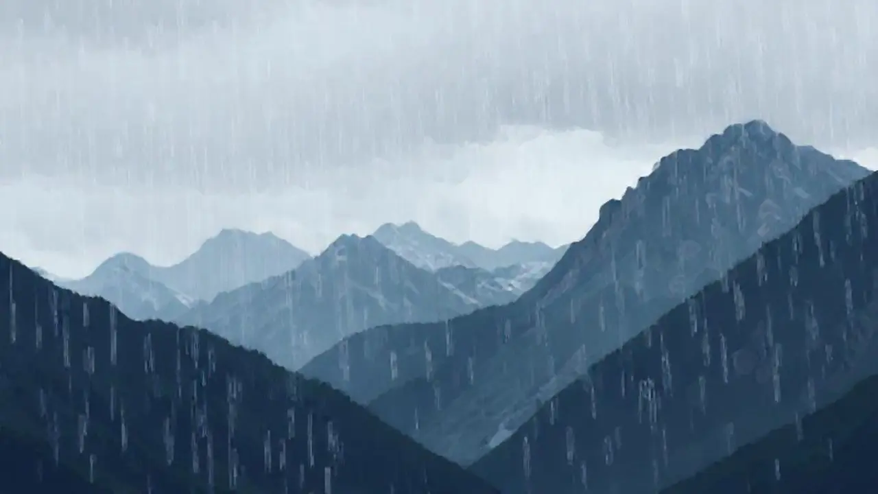 Lluvia gris sobre montañas
