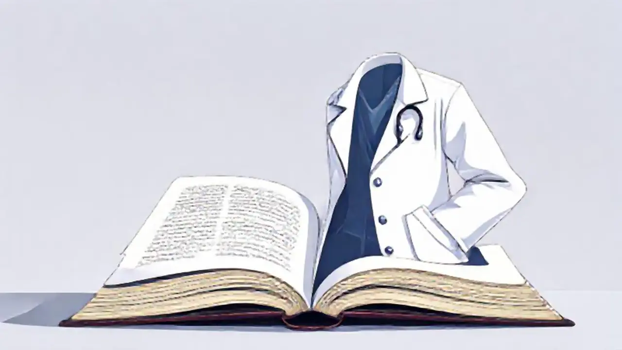 Un médico lee un libro
