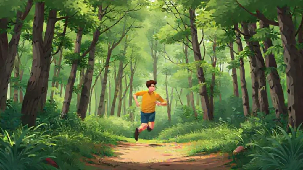 Corredor en bosque verde
