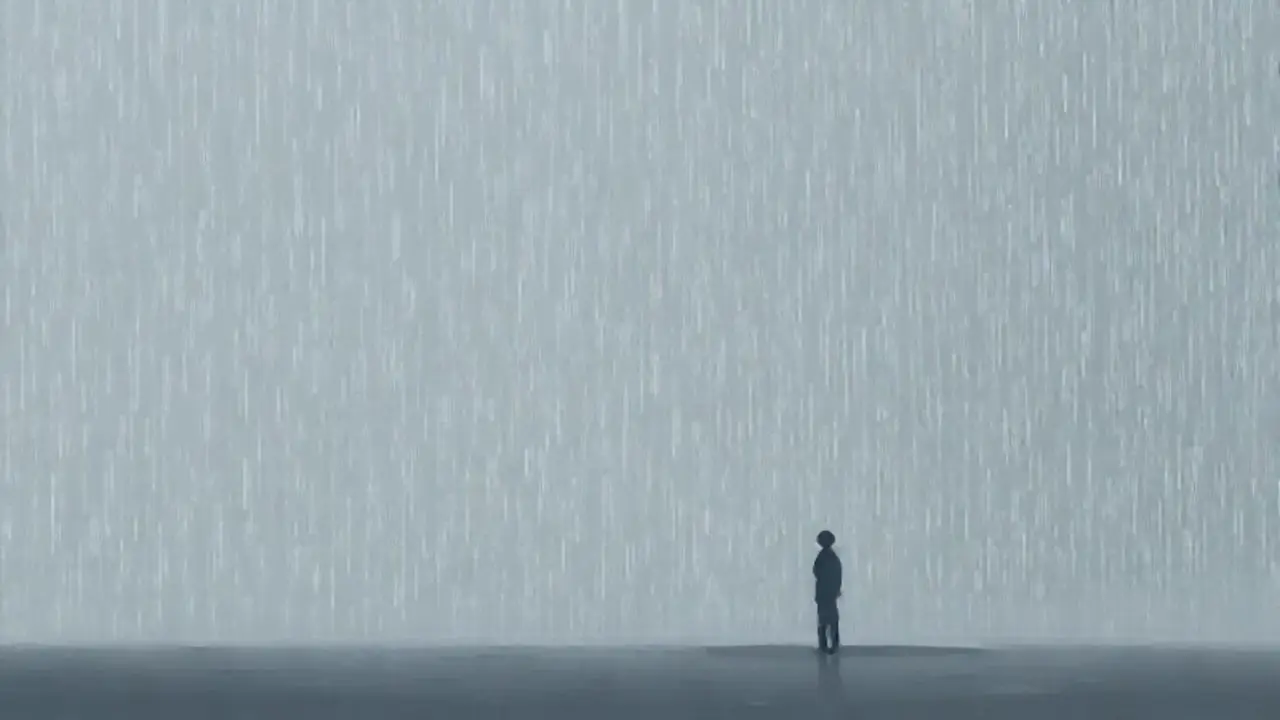 Lluvia gris sobre una figura solitaria