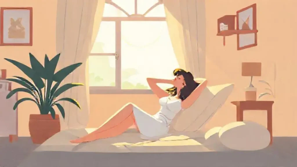 Mujer descansando en un cuarto soleado