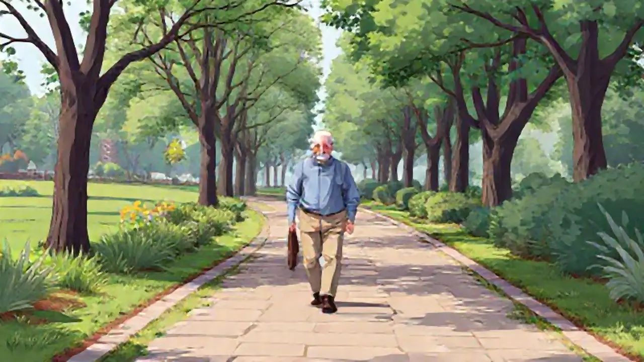 Un anciano camina por el parque
