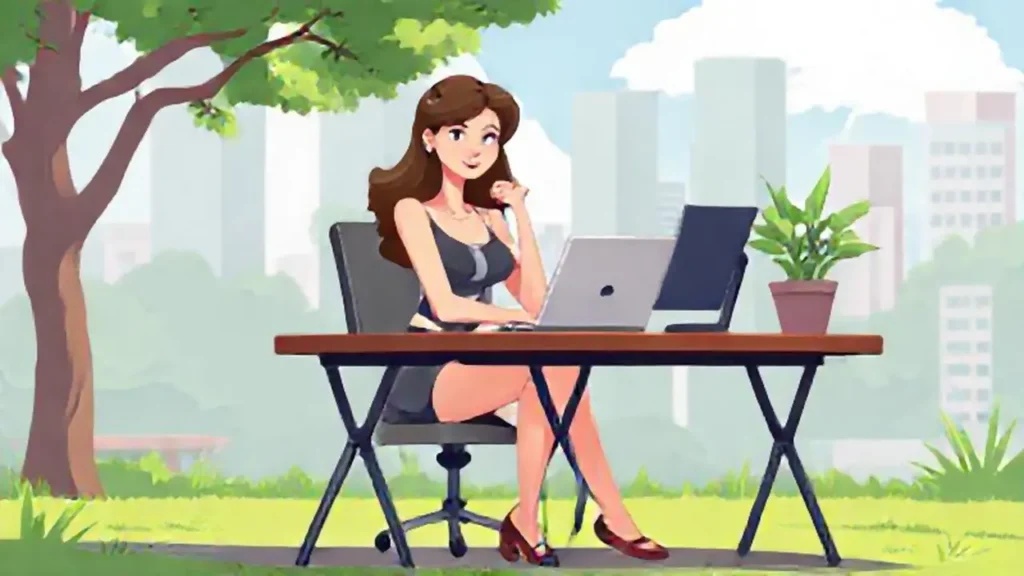 Mujer en el escritorio al aire libre