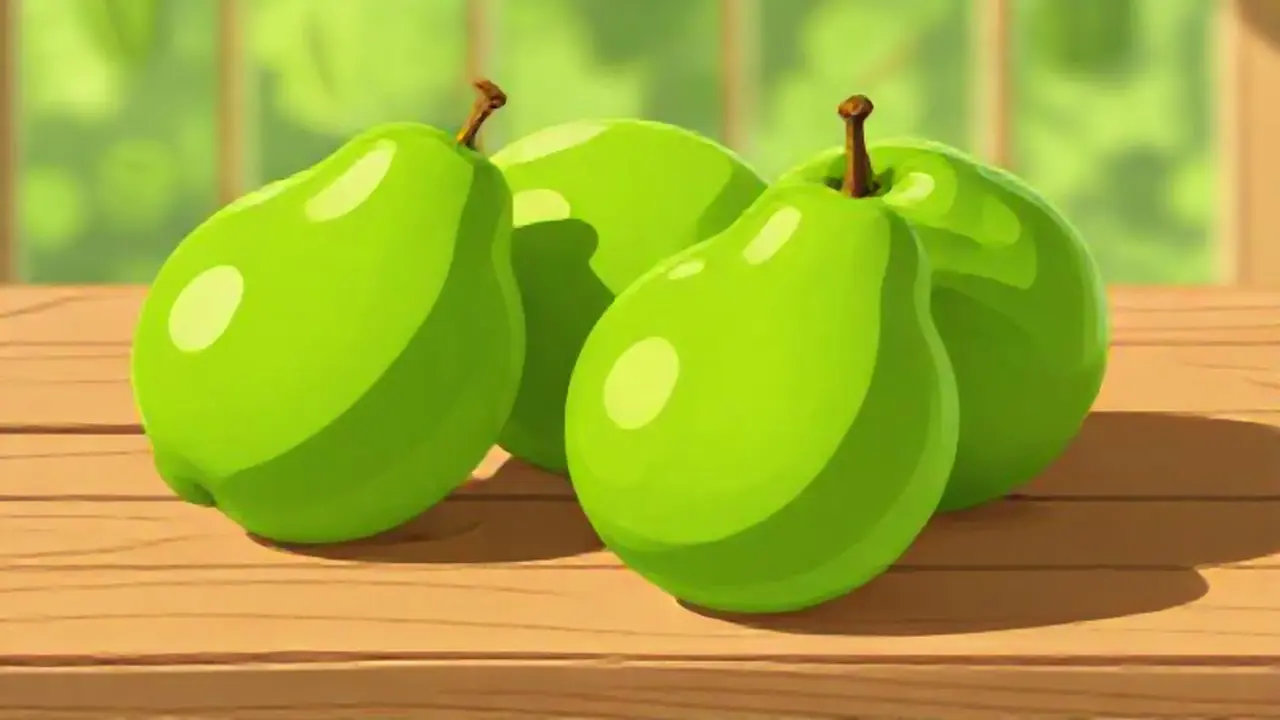 Fruta verde brillante sobre madera