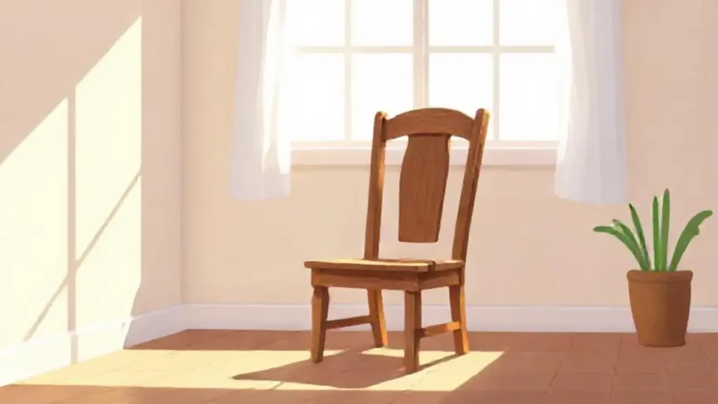 Silla de madera vieja en un cuarto soleado