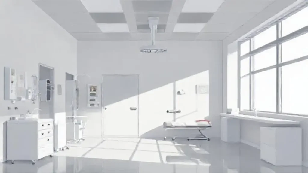 Habitación gris con sombras largas