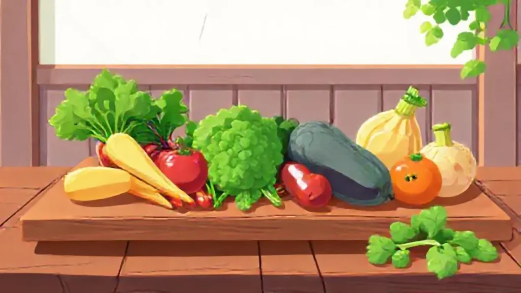 Mesa de madera con verduras frescas