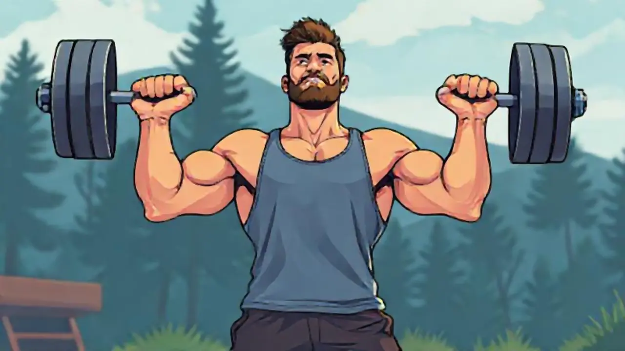 Hombre levanta pesas al aire libre