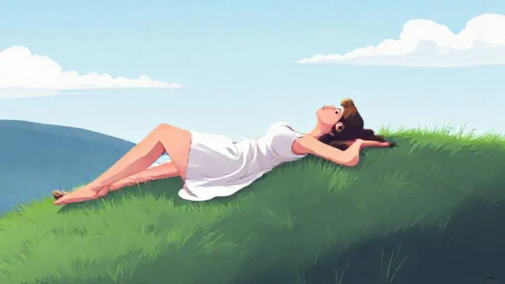 Mujer descansando en la hierba