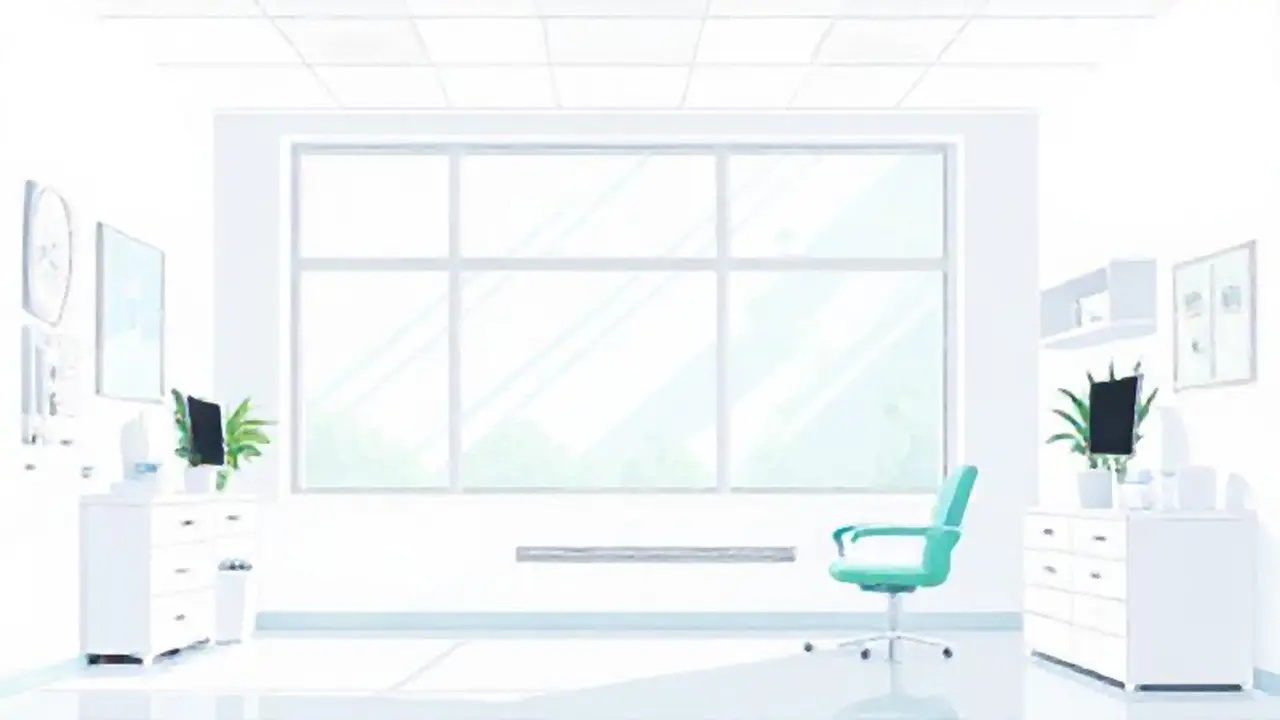 Consultorio médico blanco con gran ventana
