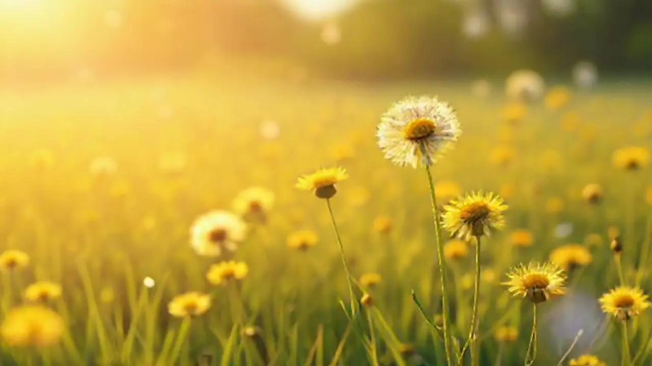 Campo de diente de león amarillo brillante