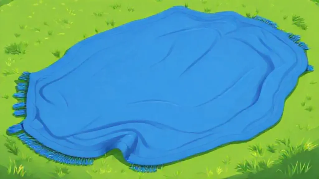 Una manta azul cubre un campo verde