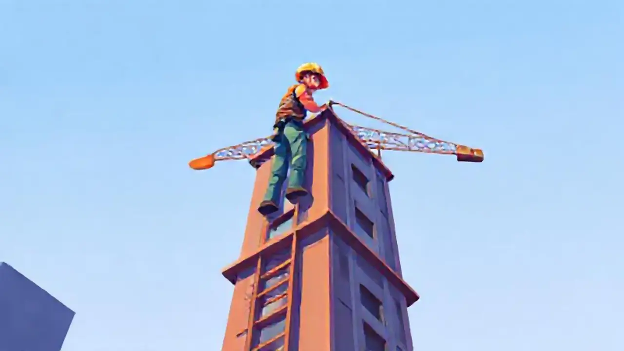 Trabajador de la construcción en un rascacielos